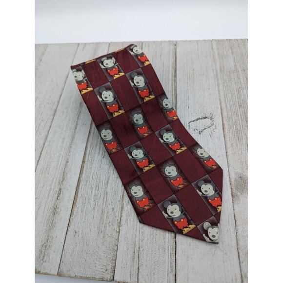 Walt Disney Other - Mickey Unlimited Disney Micky Mouse Checked Maroon Red Character Necktie